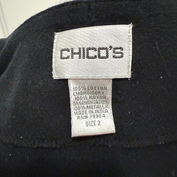 Chico’s size 2 US Large black long sleeve pullover shitt, embroidered, sequins - Picture 7 of 8